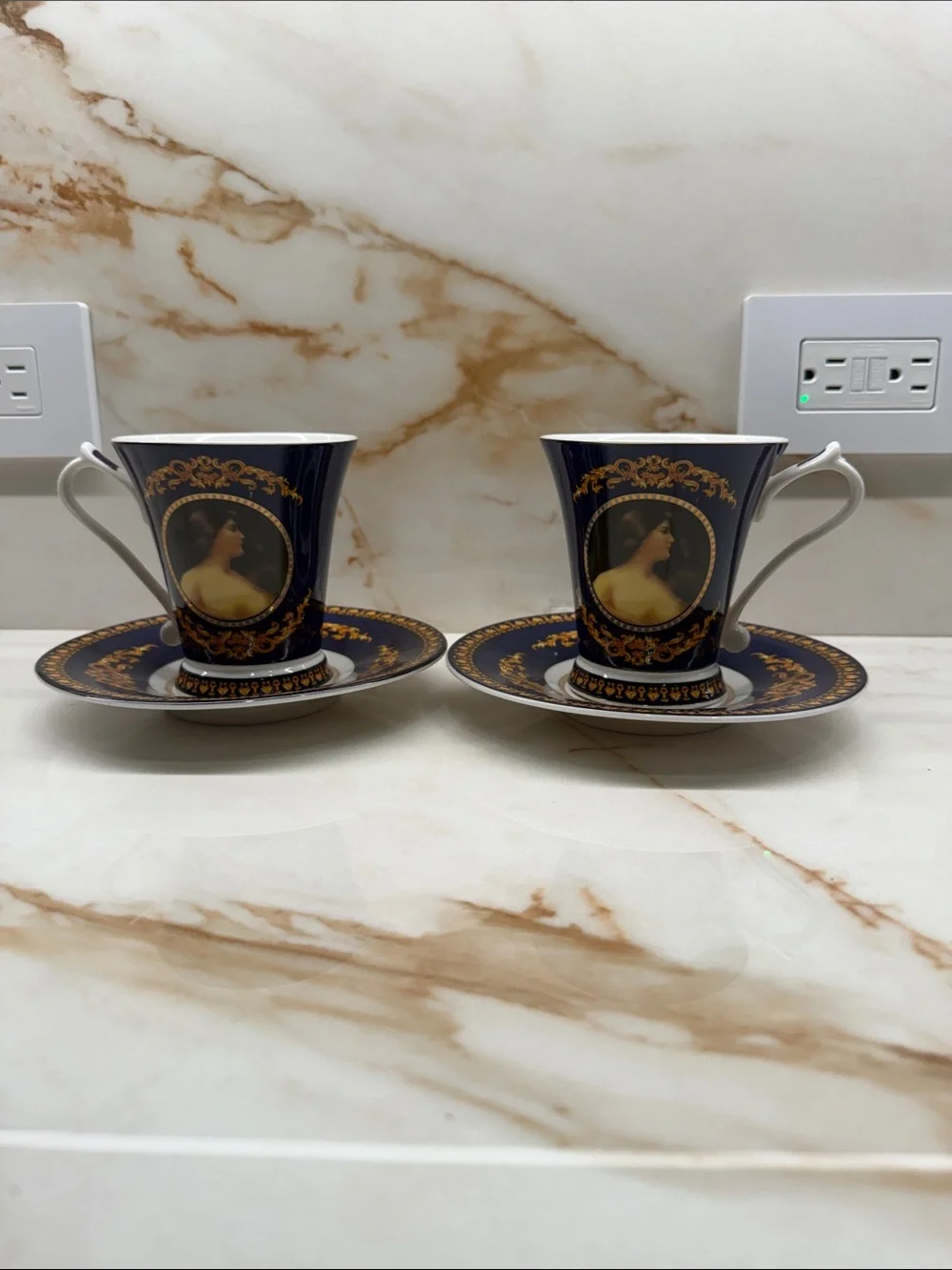 Navy and Gold Portrait Fine Bone China Teacup & Saucer Set